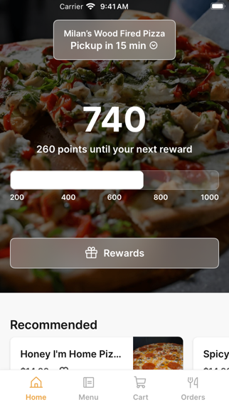 Milan's Wood Fired Pizza app screenshot
