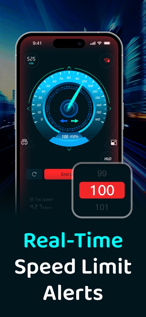 Speedometer GPS: Speed Monitor - The app enhances driving safety with intelligent speeding alarms, visually highlighting the exceeded speed limit and providing clear audio alerts.