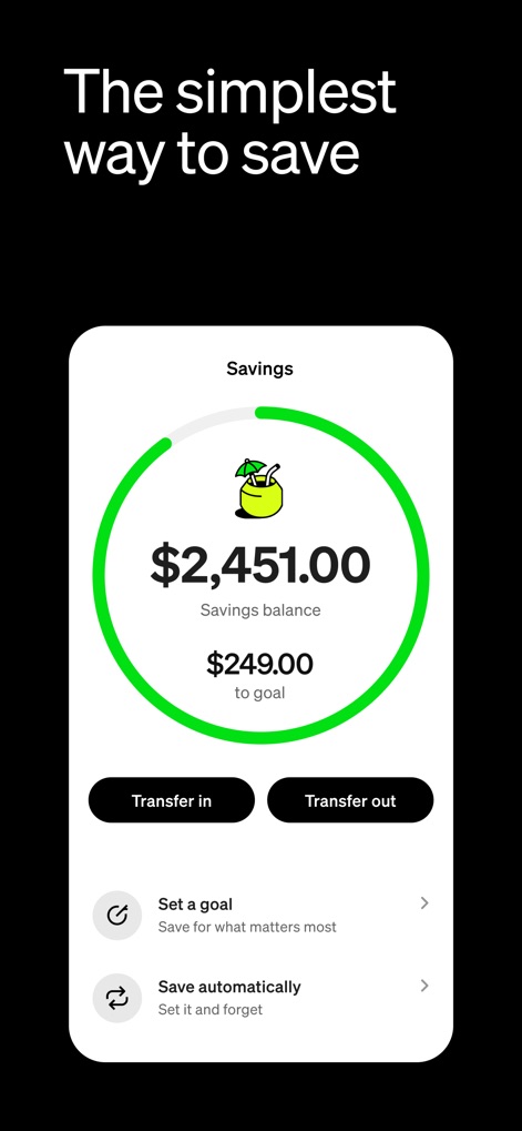 Cash App - 貯蓄残高の視覚的表示と貯蓄目標設定機能により、ユーザーは自身の貯蓄状況を容易に管理し、目標達成を目指せます。