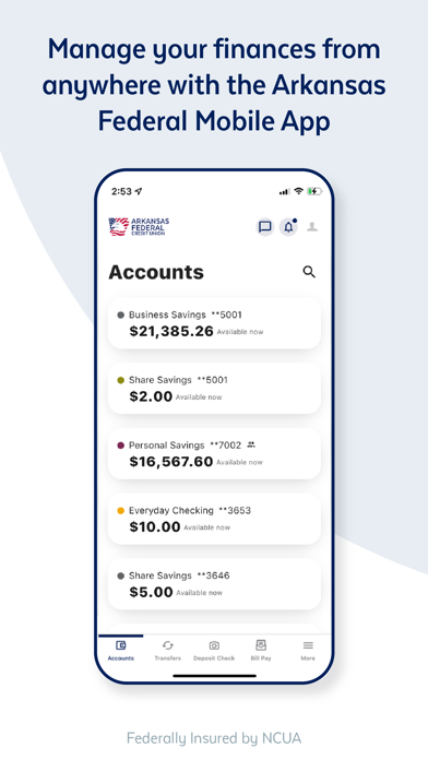 Arkansas FCU Mobile Banking app screenshot