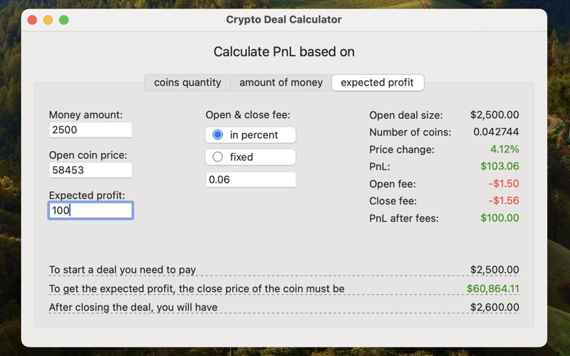Crypto Deal Calculator Screenshot