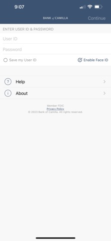 Bank of Camilla app screenshot