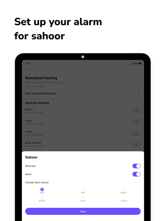 Muslim Fasting Calendar Alarm iPad screenshot 3 - Lifestyle app