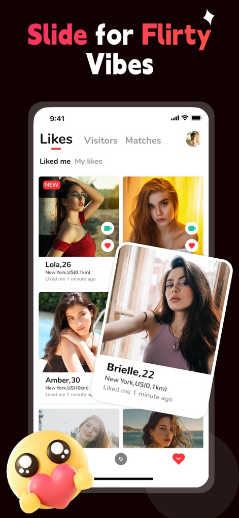 Adult Flirt Meetup App - XDate - The 'Likes' section provides a clear overview of users who have expressed interest, showcasing their profile photos and proximity for easy interaction.