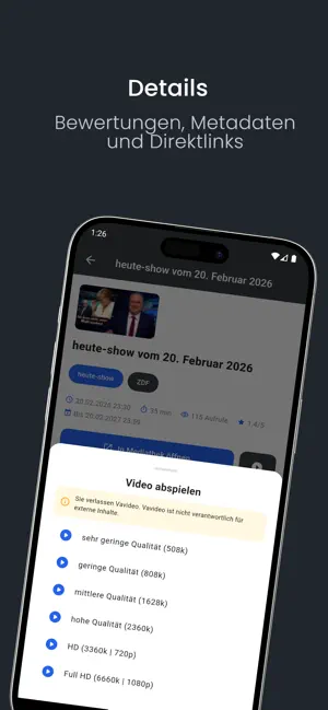 Vavideo App Screenshot – TV Programm Übersicht