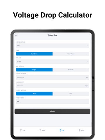 SparkAi Electrician Calculator iPad screenshot
