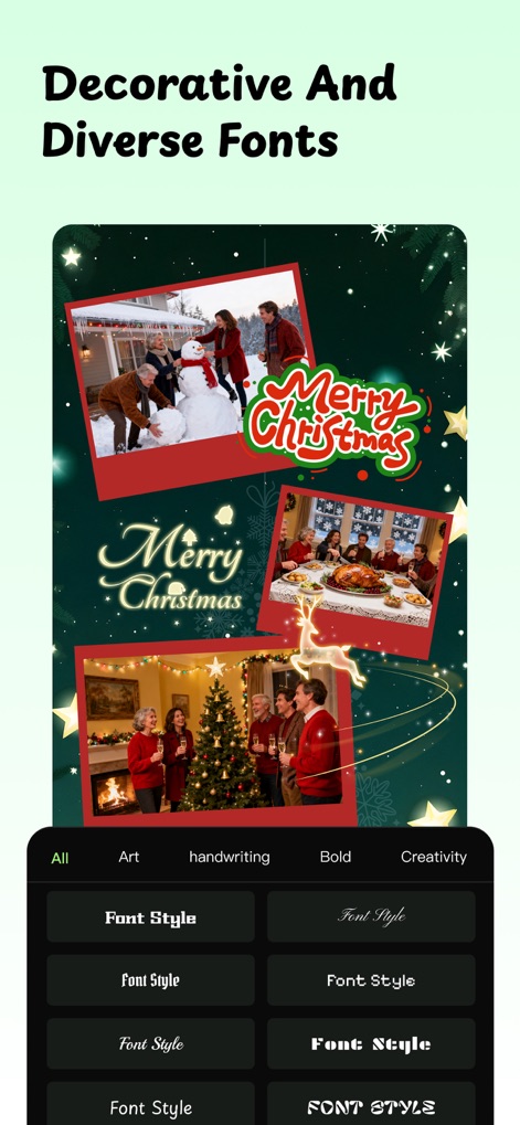 PhotoGrid Collage Maker Staril - Personnalisez vos messages avec un large éventail de polices décoratives et de styles d'écriture pour un impact visuel maximal.