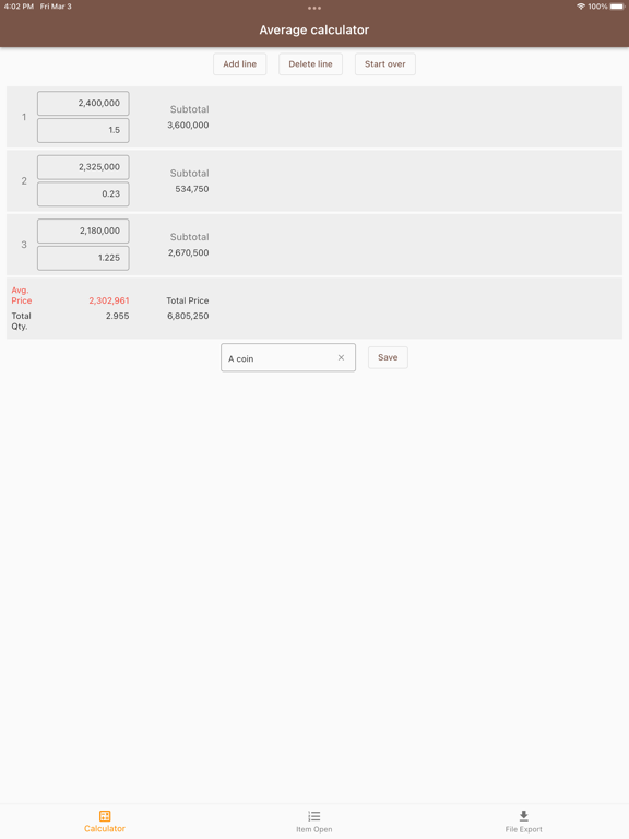 Average Price Calculator