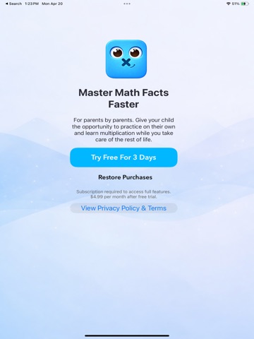 Multiplication Math Facts iPad screenshot