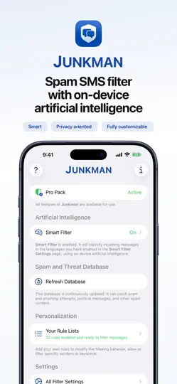 Скриншот Junkman: AI Spam SMS Blocker на iPhone 1