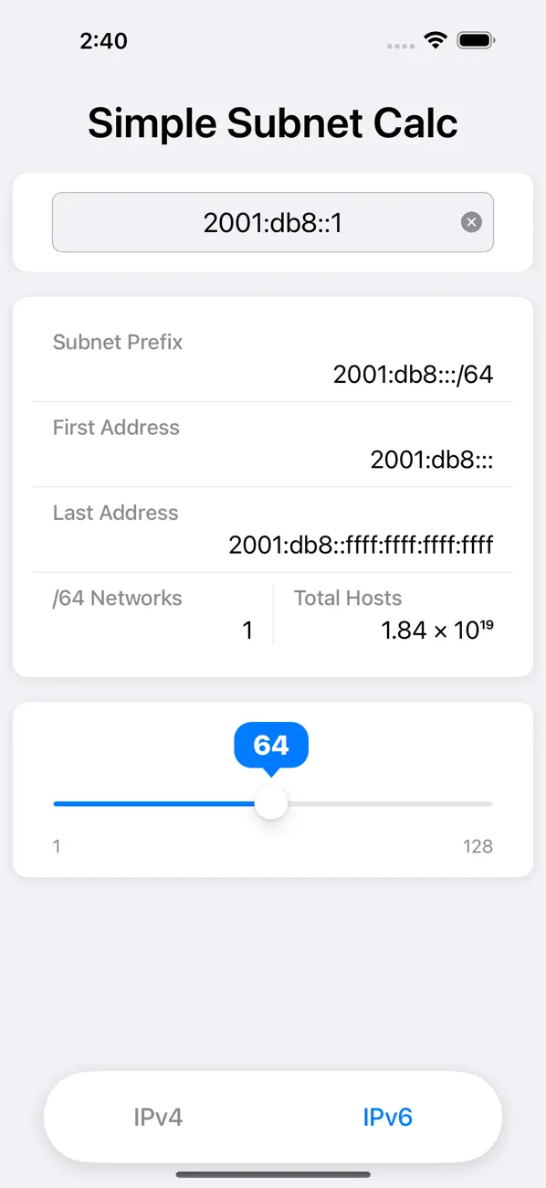 Screenshot #1 pour Simple Subnet Calc