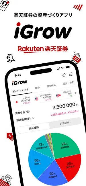 iGrow - 楽天証券の資産づくりアプリ iPhone screenshot 1