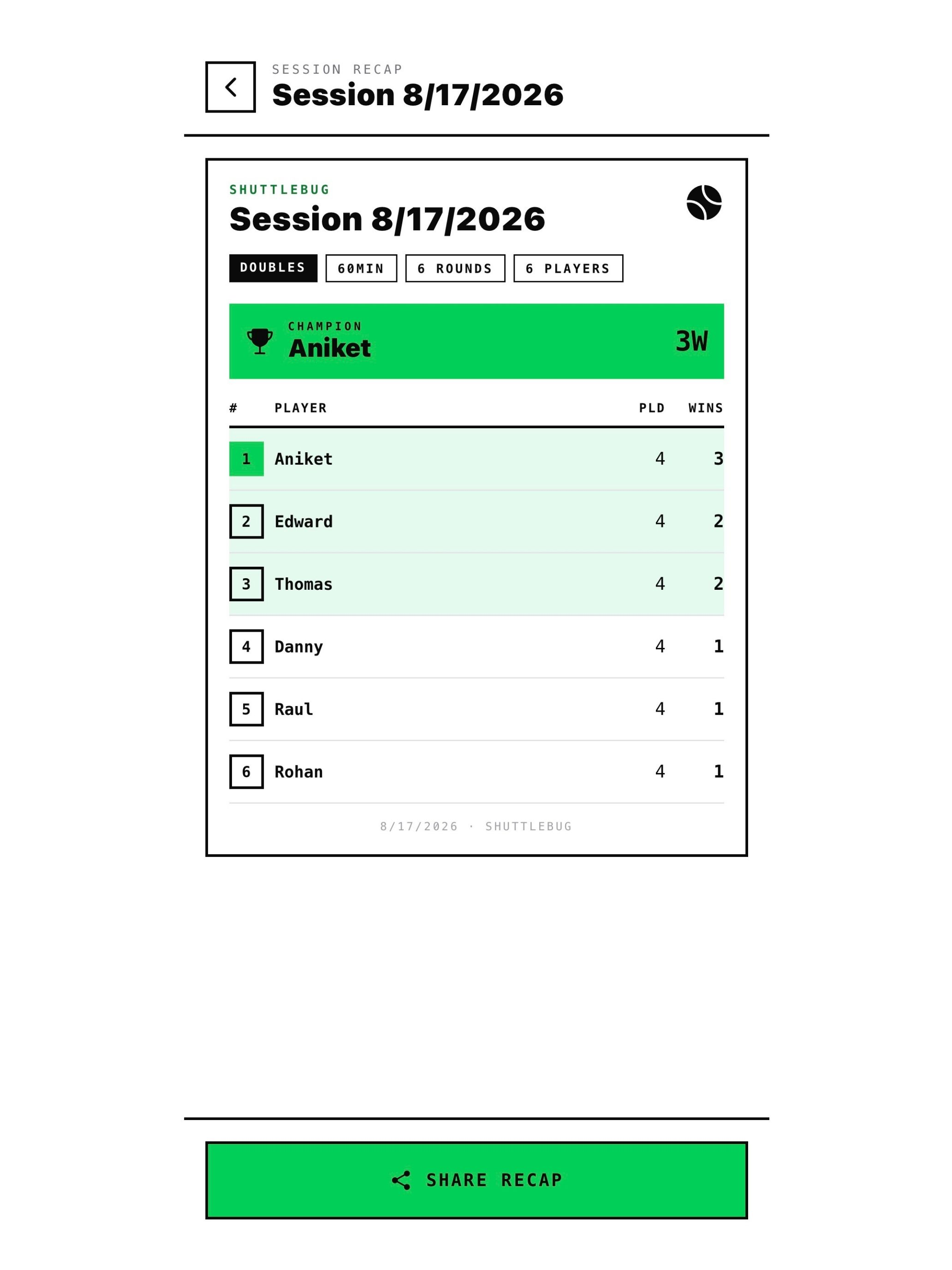 Shuttlebug Badminton Tracker screenshot 9