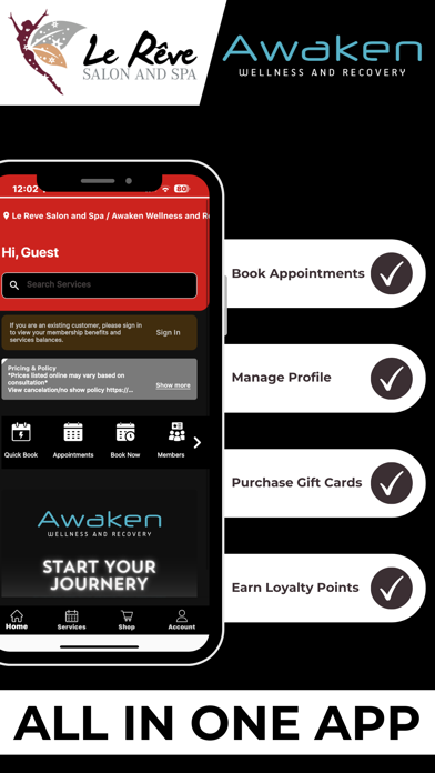 Le Rêve & Awaken Booking App Screenshot