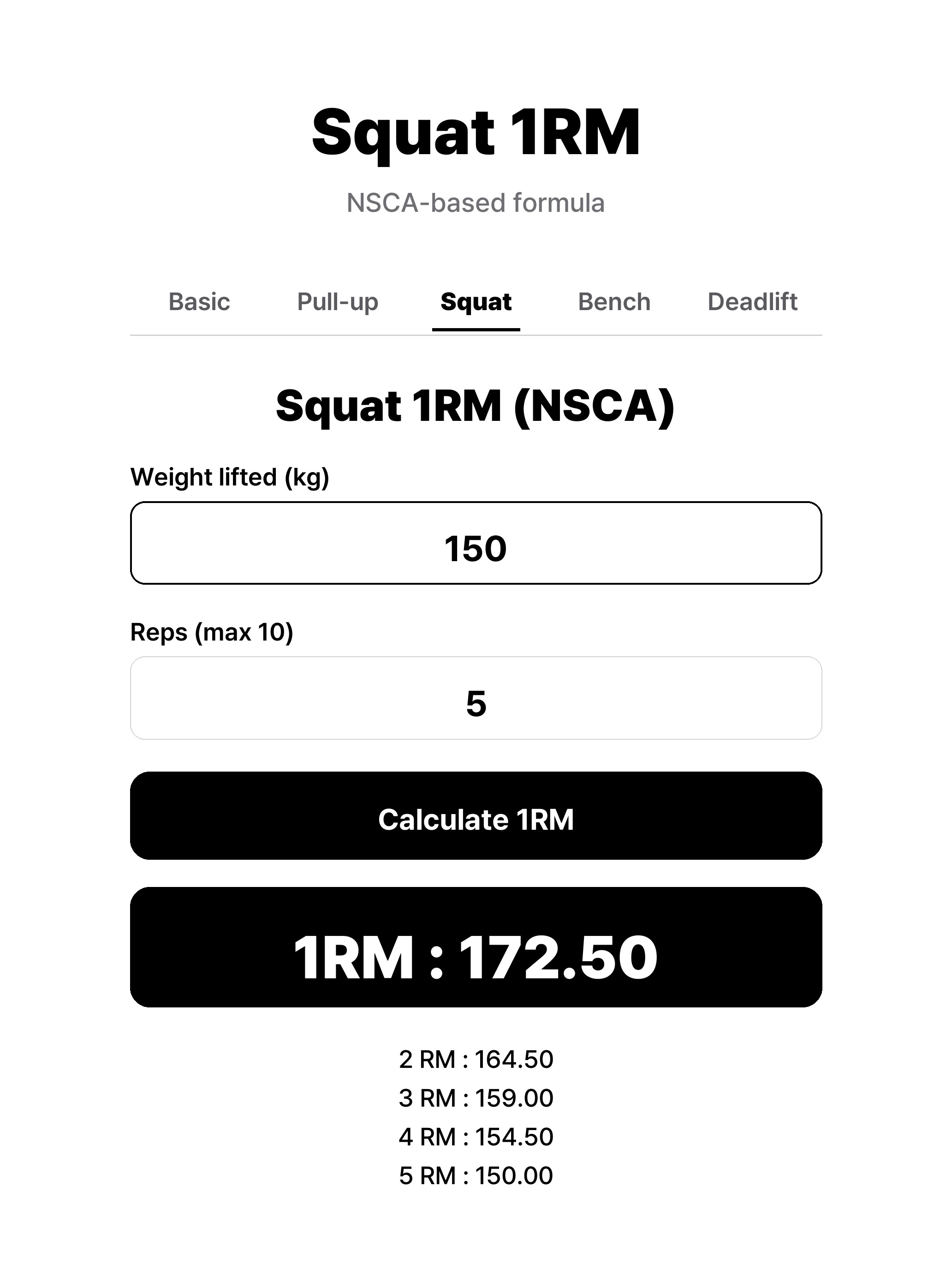 oneRM calculator(1RM)