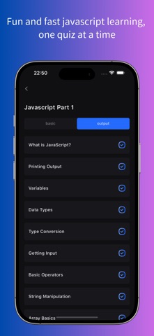 learn javascript quiz screenshot