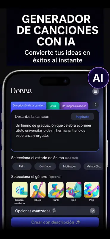 Donna IA Generador de Música screenshot 2 of 4