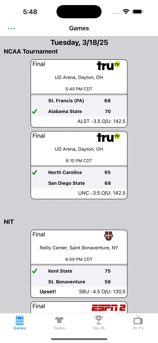Screenshot #1 pour College Hoops Scores, Schedule