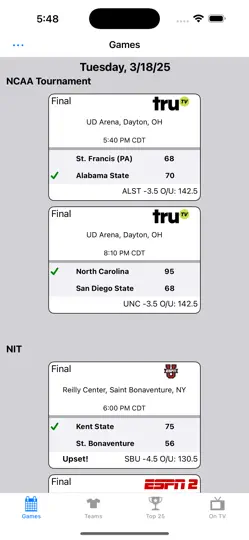 Captura de pantalla de College Hoops Scores, Schedule en iPhone 1