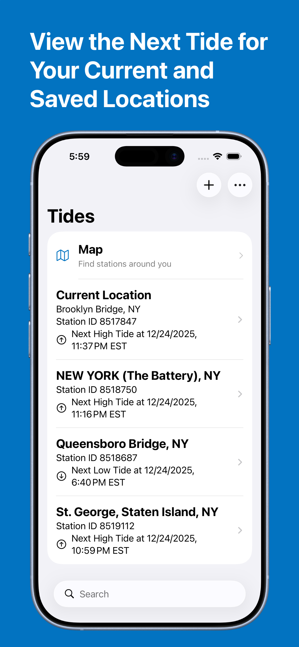 Tides - high and low tide info