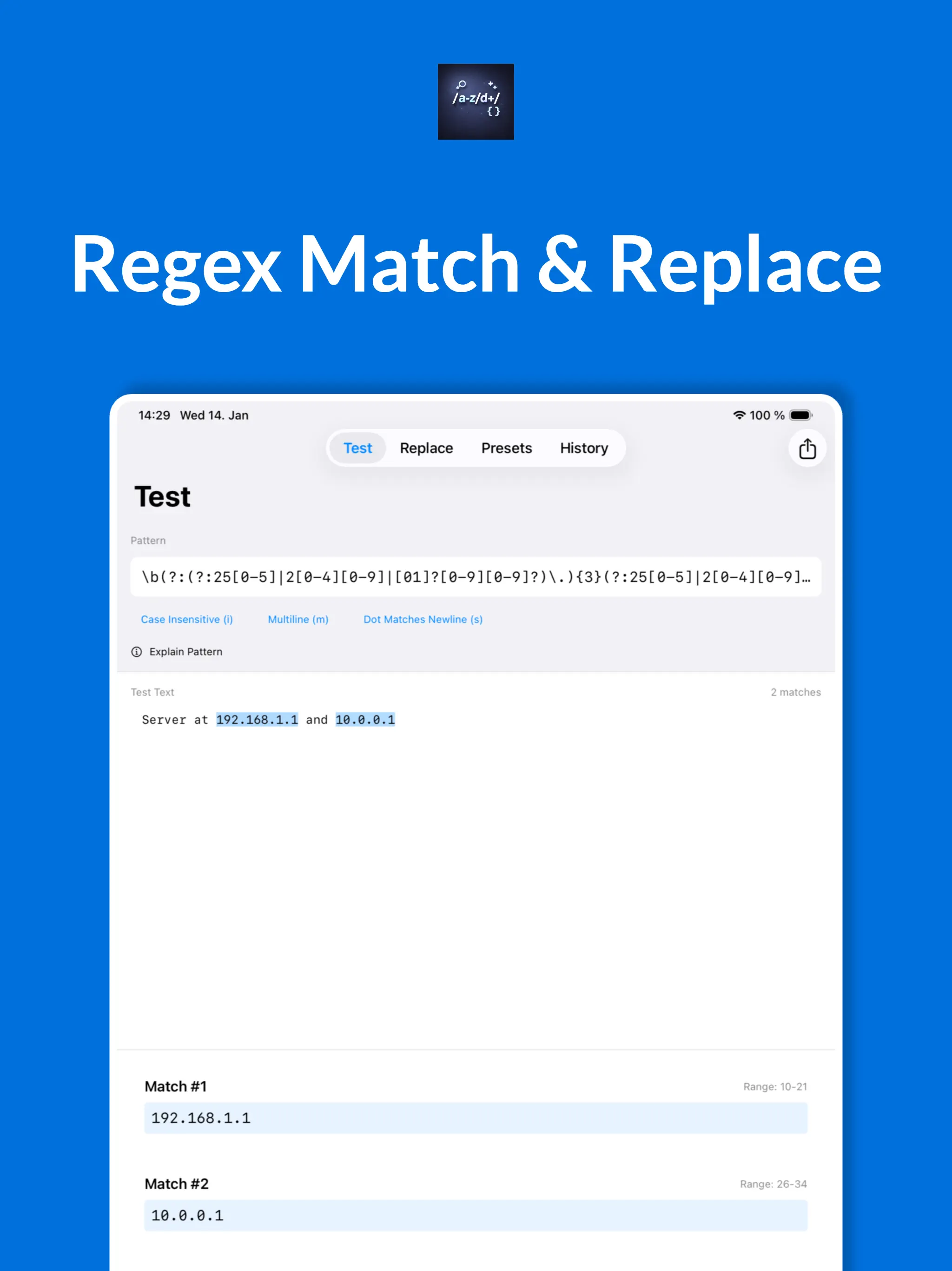 #4. Regex Parse & Replace Dev Tool (iOS) Von: Marvin Krueger
