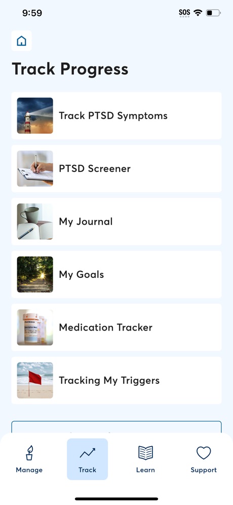 PTSD Coach symptom tracking screen