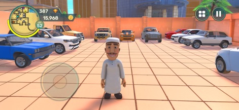 Amer: The Chase Hit and Run - Observe Amer surrounded by an impressive collection of vehicles, demonstrating the app's extensive car customization options and the diverse range of models available for players.