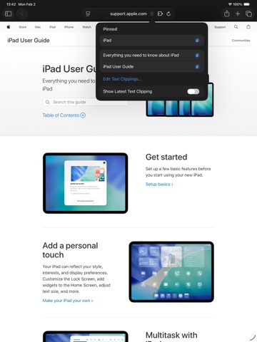 TextClipHistory for Safari iPad screenshot