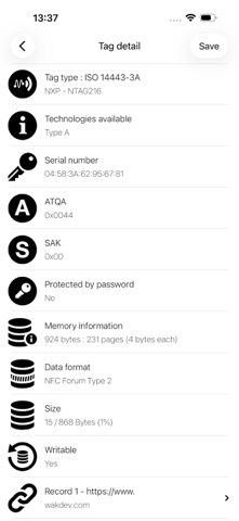NFC Tools iPhone screenshot