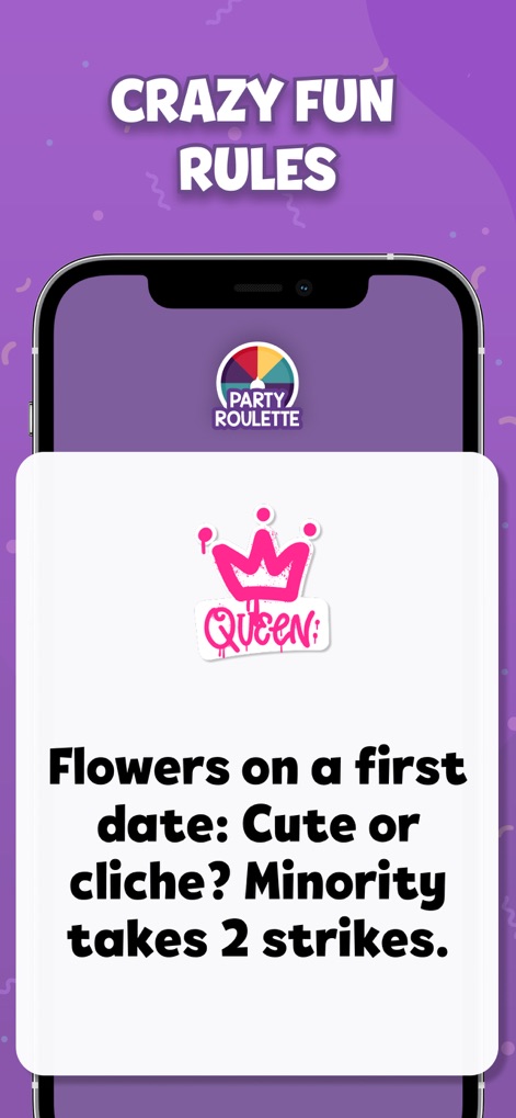 Party Roulette: Group Games - Users encounter thought-provoking scenarios, such as the "Cute or cliche?" dilemma, presented within a distinct "Ladies' Night" mode, encouraging spirited discussions and playful disagreements.