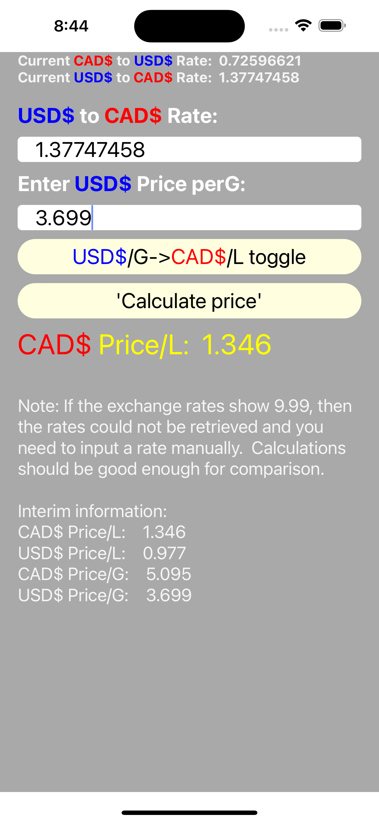 CAD/USD Fuel Conversion