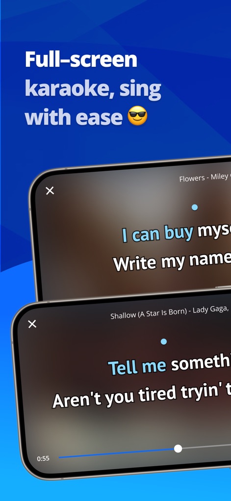 iSing: Sing & Record Karaoke - Para uma performance sem distrações, o aplicativo oferece letras em tela cheia e um foco claro no texto da música, garantindo uma experiência imersiva e fácil.