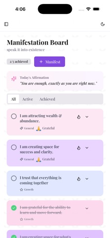 GlowUp Journal + Manifest iPhone screenshot