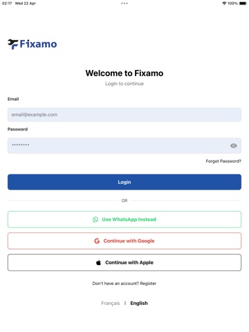 Fixamo iPad screenshot