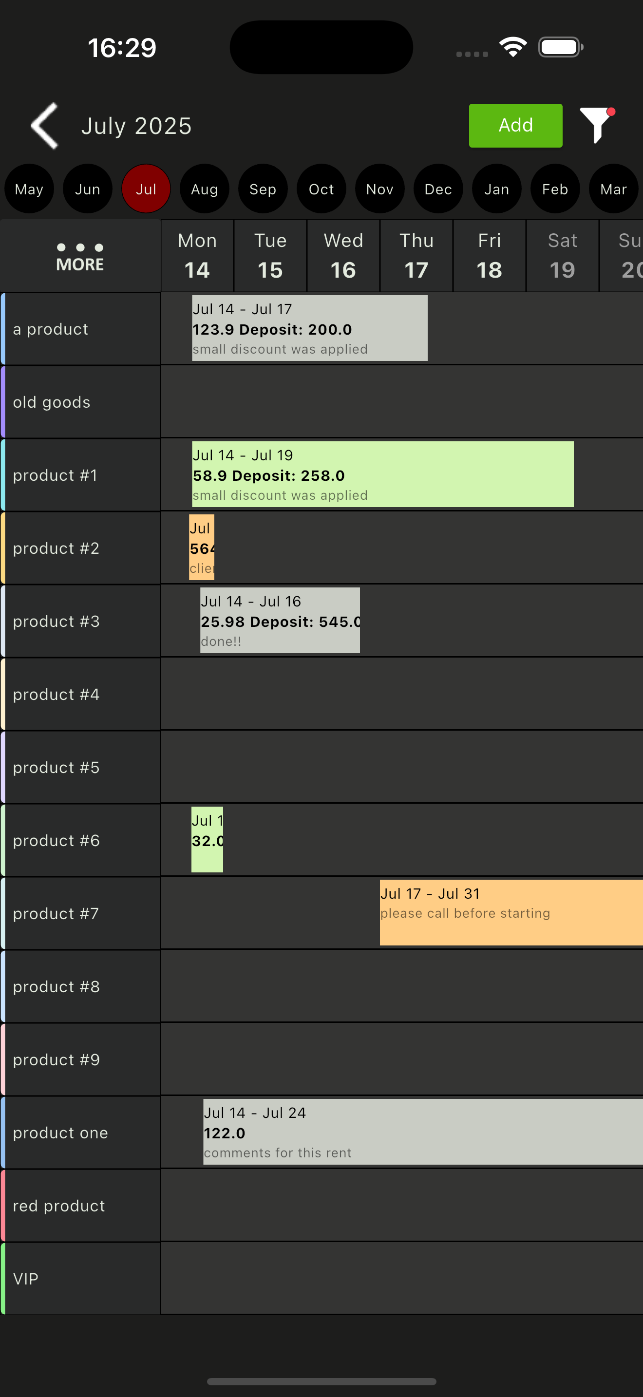 Tenant rental calendar planner
