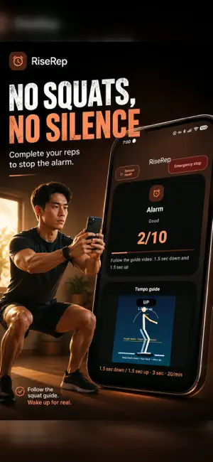 RiseRep Alarm: Squat Workout screenshot 2