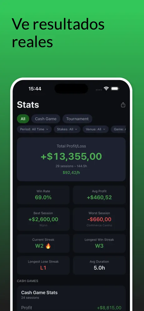 Poker Tracker: Diario Bankroll — captura de pantalla del iPhone 2