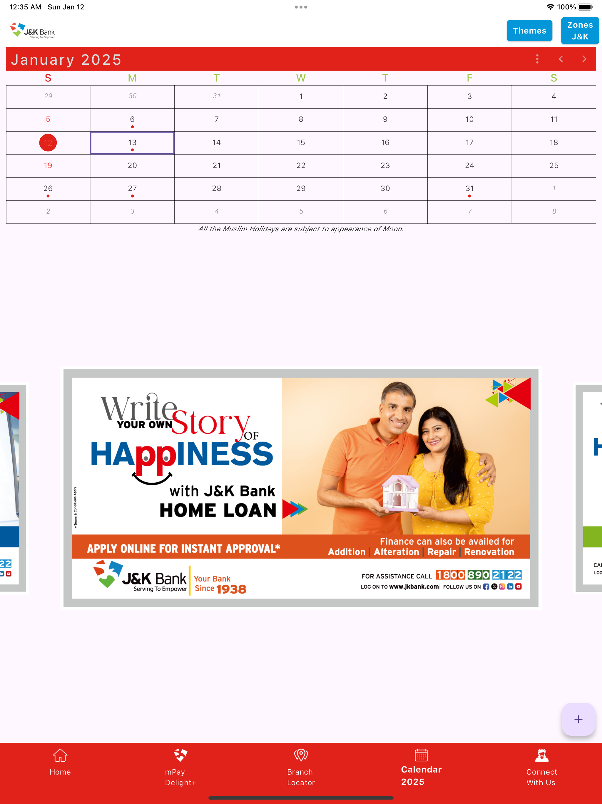 J & K Bank eCalendar