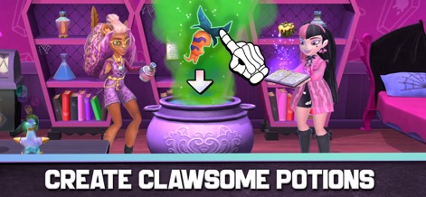 Monster High Fangtastic Life - This feature allows users to create clawsome potions alongside characters like Clawdeen Wolf, utilizing a bubbling cauldron and mystical ingredients.