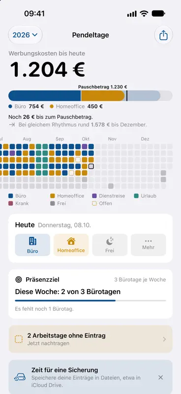 Pendeltage: Homeoffice-Tracker screenshot 1 of 5