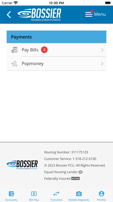 Bossier Federal Credit Union Screenshot