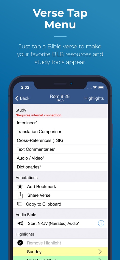 Blue Letter Bible - Discover the comprehensive verse-centric menu, providing direct access to resources like Interlinear texts and commentaries, alongside annotation tools, with a simple tap.