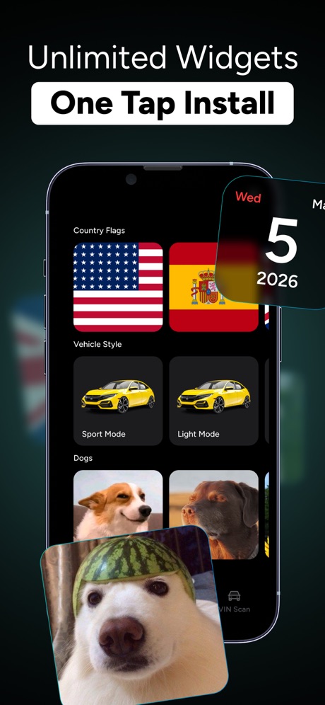 Car Dashboard Widgets - HiCar App Store screenshot 6, headline “Unlimited Widgets”. Subline adds a second benefit.