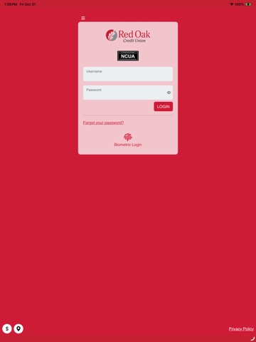 Red Oak Credit Union Mobile iPad screenshot