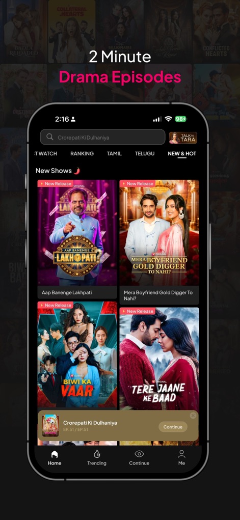 Viralo TV - Explore a dynamic grid of 'New Shows,' where users can filter content by categories like 'Tamil' and 'Telugu' to find fresh, relevant releases.