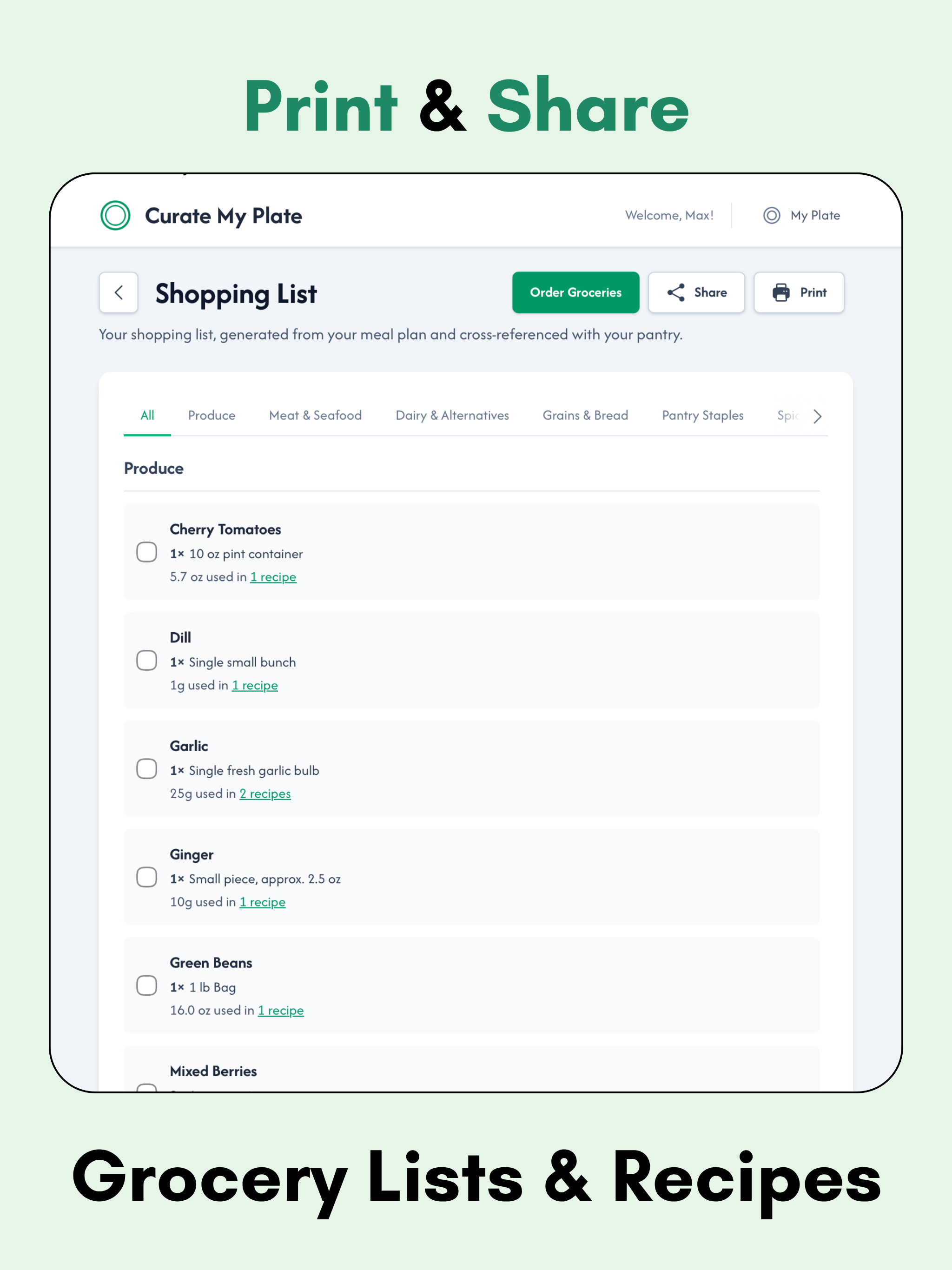 Curate My Plate - Meal Planner