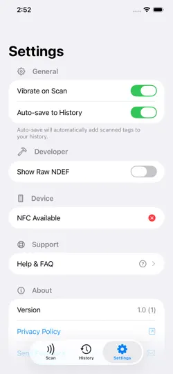 Captura de pantalla de Lector/Grabador NFC en iPhone 5