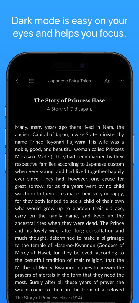 Yomu EBook Reader - Experience the app's soothing dark theme interface, designed to reduce eye strain and provide a focused reading view in low-light conditions.
