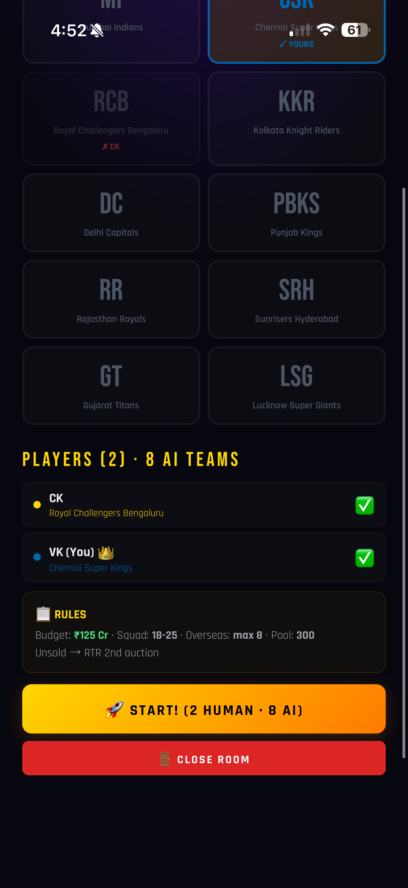 AI CRICKET AUCTION:Multiplayer