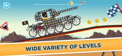 Racing Car Game for Kids 3 - 6 - Los jugadores atraviesan una pista inclinada desafiante, utilizando vehículos tipo tanque para superar obstáculos y alcanzar la bandera de meta.